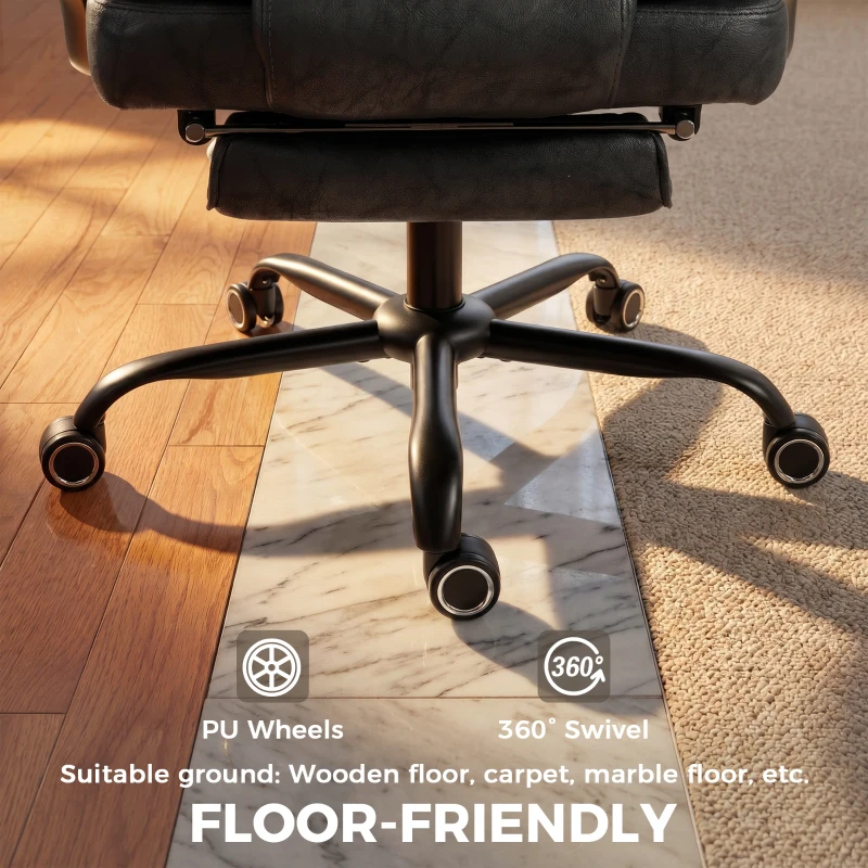 HOMCOM Executive Office Chair, Leathaire Big and Tall Office Chair 180 kg with Wide Seat, Reclining, Lumbar Support, Black