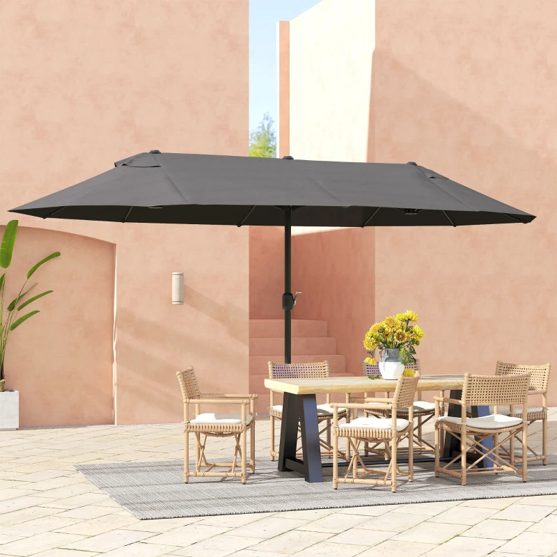 Outsunny Ombrellone da Giardino Doppio da Giardino 4.6x2.7 m a 12 Stecche con Prese d'Aria e Manovella, Ombrellone per Esterno in Acciaio e Poliestere, Anti UV, per Balcone e Terrazza, Grigio