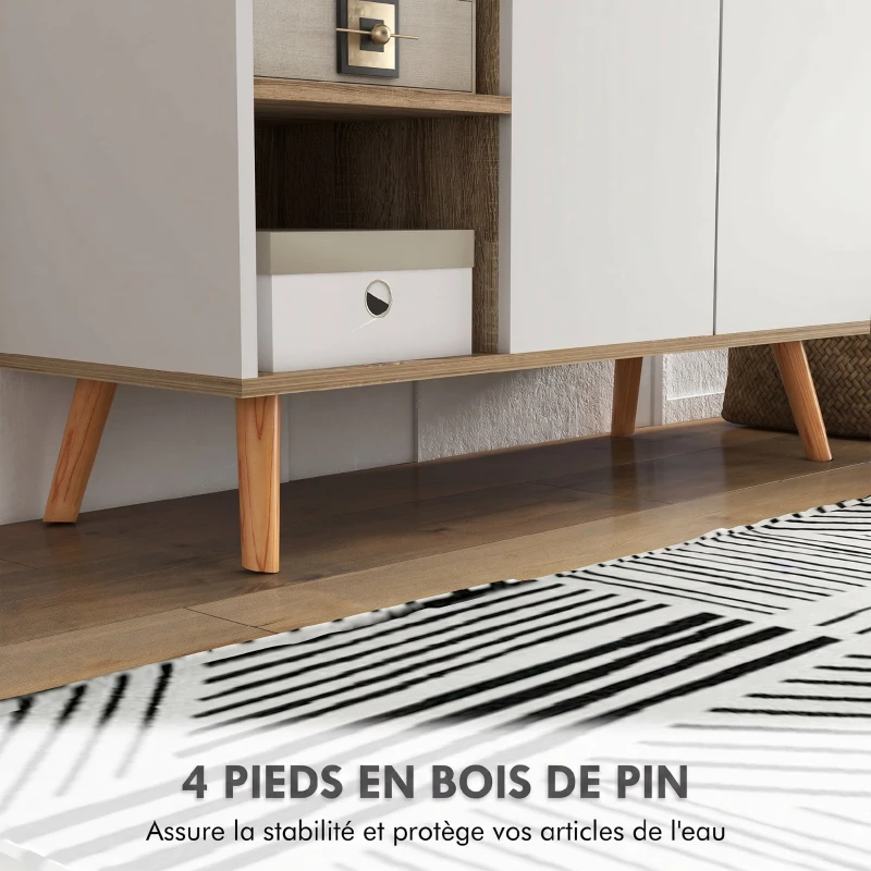 HOMCOM Meuble de rangement buffet cuisine 1 tiroir 1 placard double porte 3 étagères réglables 95 x 35 x 85 cm blanc(m-7)
