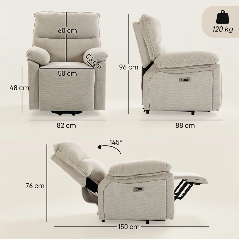 HOMCOM Elektrischer Aufstehsessel mit Massage & Wärme, Relaxsessel aus Chenille mit hochdichtem Schaumstoff und dicker Rückenlehne, Cremeweiß