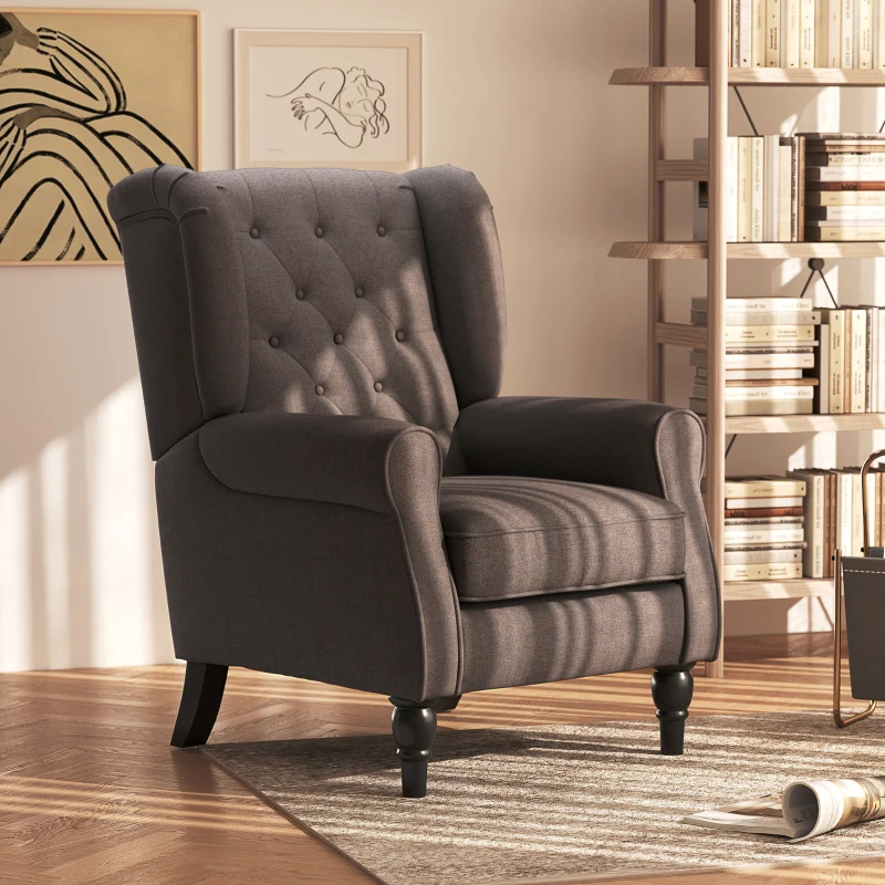 HOMCOM Fauteuil de salon capitonné avec assise large, pieds en bois, style classique, grand confort, 74 x 86 x 102 cm, marron