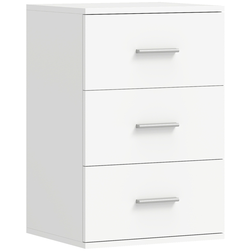 HOMCOM Nachttisch mit 3 Schubladen, Beistell-Kommode für Schlafzimmer, MDF, Weiß