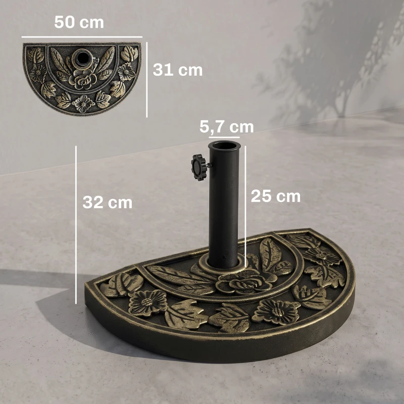 Outsunny Pied de parasol base de lestage parasol demi-cercle poids net 9 kg résine imitation fonte motif fleur bronze