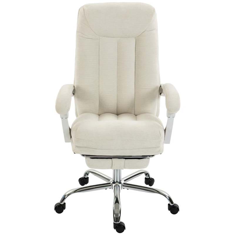 HOMCOM Scaun birou ergonomic, fotoliu înclinat din chenille, înălțime reglabilă, suport pentru picioare, Crem