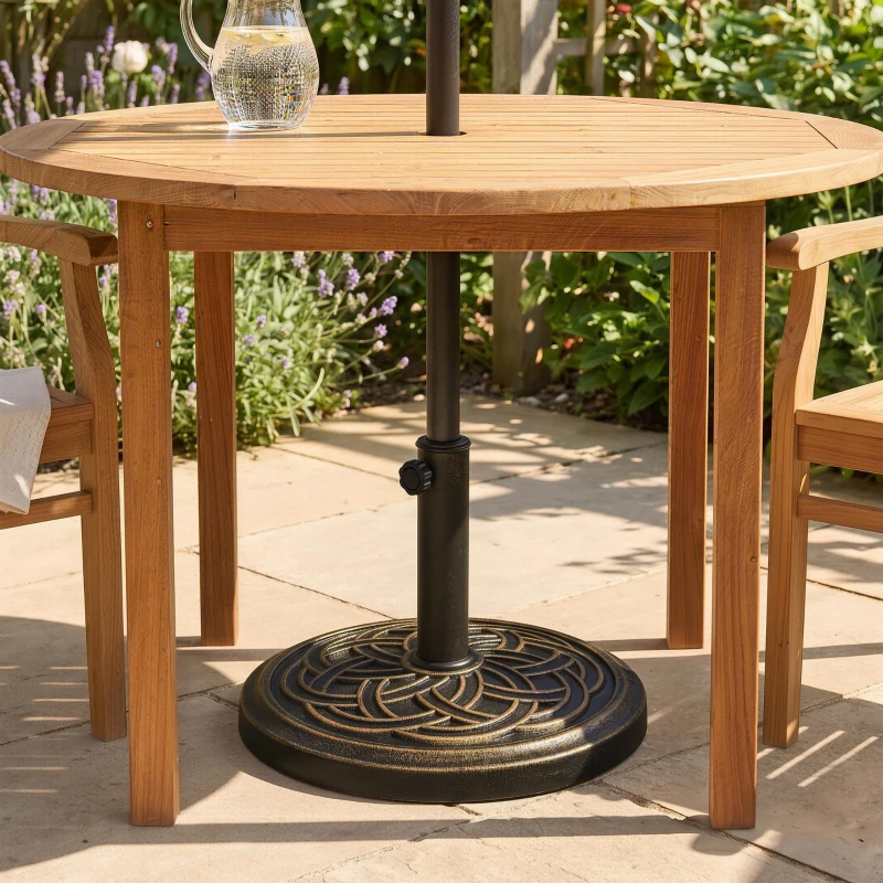 Outsunny Base per Ombrellone Rotonda da 12kg in Resina con Decorazione, per Pali da 38mm e 48mm, Φ45x33cm, Bronzo