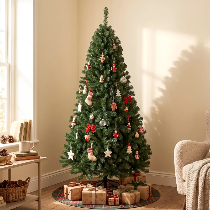 HOMCOM Árbol de Navidad Artificial 200 cm con 1000 Ramas Base Plegable Diseño por Secciones Fácil de Montar Verde