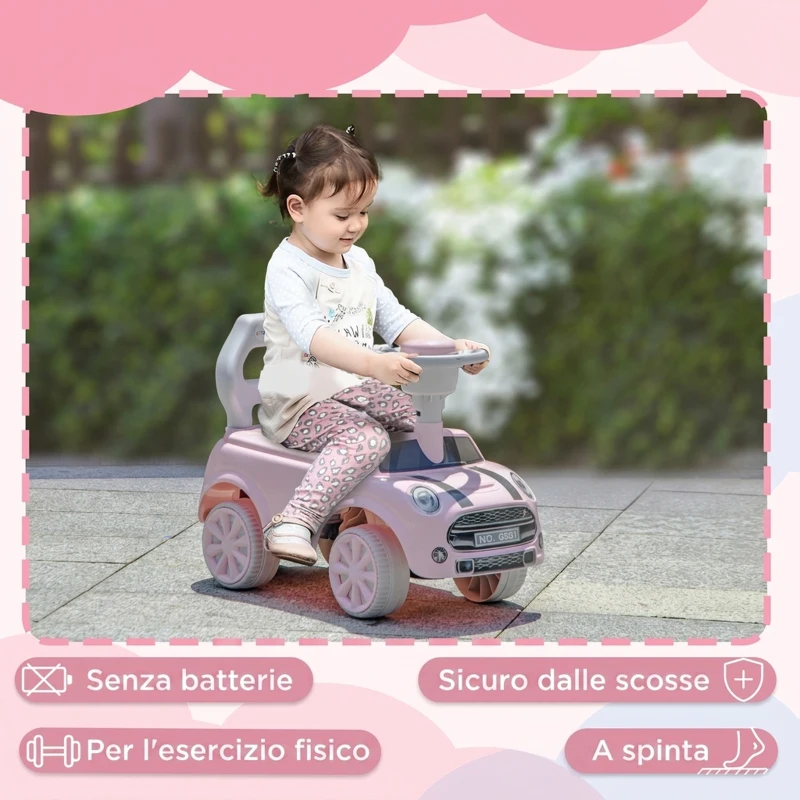 AIYAPLAY Macchina Cavalcabile per Bambini 18-36 Mesi a Spinta Manuale con Clacson, Volante Funzionante, Rosa