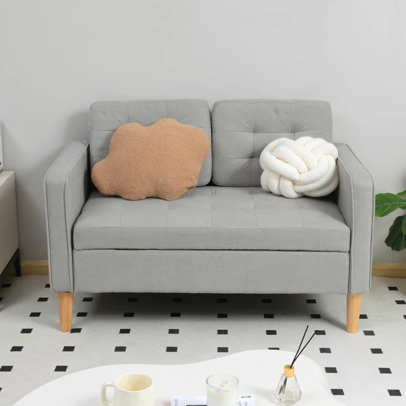 HOMCOM Sofá de 2 Plazas con Espacio de Almacenamiento Patas de Madera Respaldo Capitoné 117x62x78 cm Gris Claro