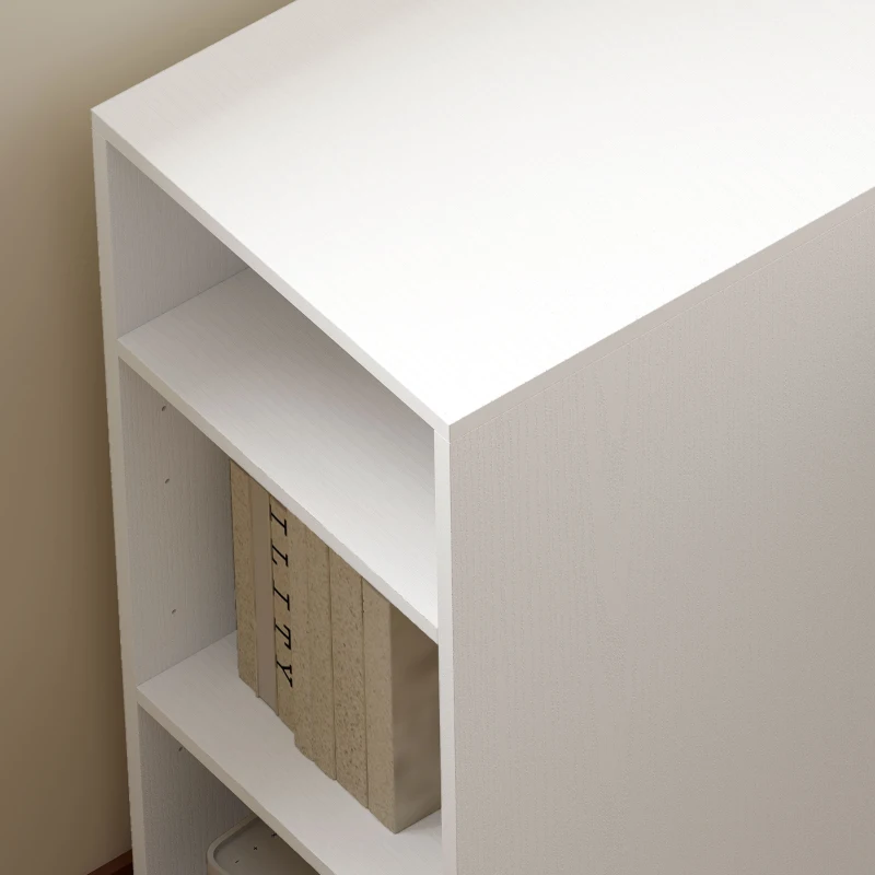 HOMCOM Escritorio Esquinero en L con 3 Cajones 5 Compartimentos Abiertos y Estantes Regulables 140x100x75 cm Blanco