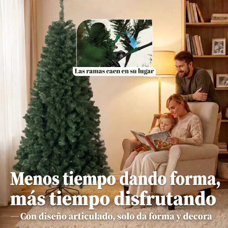 HOMCOM Árbol de Navidad Artificial 200 cm con 1000 Ramas Base Plegable Diseño por Secciones Fácil de Montar Verde