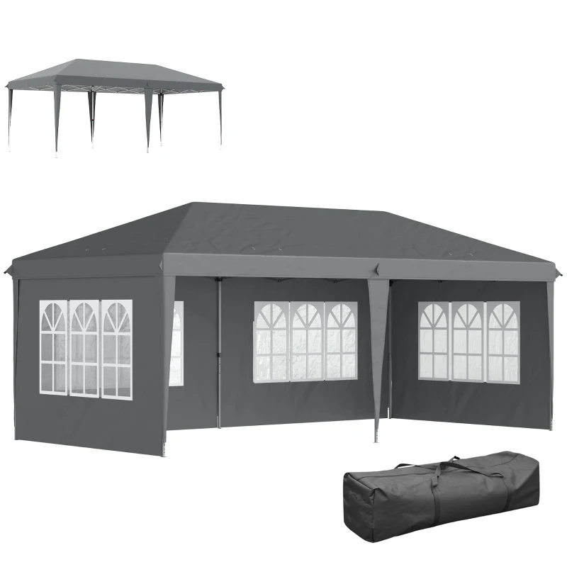 Outsunny Tonnelle pop-up pliante - tente de réception - 3 x 6 m 3 cotés démontables gris