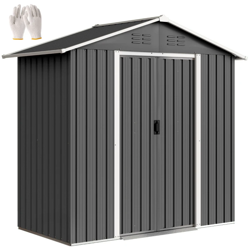 Outsunny Abri de jardin en métal grand espace de rangement extérieur avec portes coulissantes 194 x 107 x 191 cm gris foncé