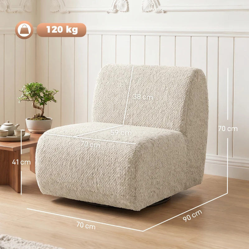 HOMCOM Drehbarer Wohnzimmer-Sessel 360°, gepolsterter Einzelsessel aus Chenille mit extra breiter Sitzfläche, dicker Polsterung, beige