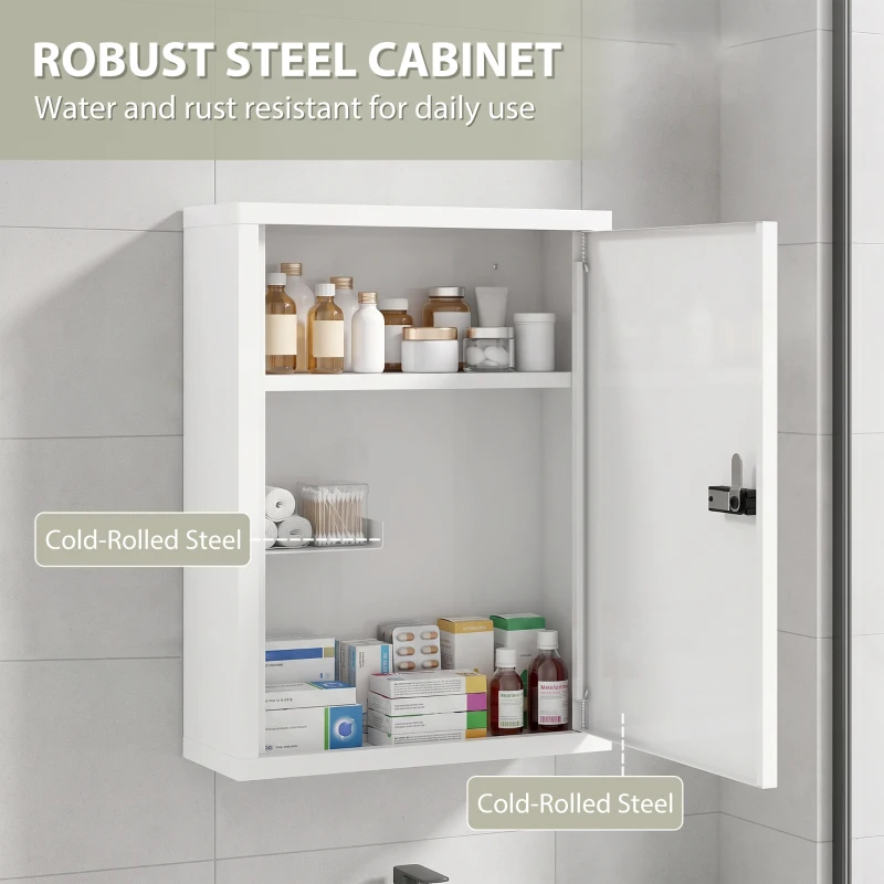 HOMCOM Wall Mount Medicine Cabinet, Bathroom Cabinet with Combination Lock, Door and Storage Shelves, White