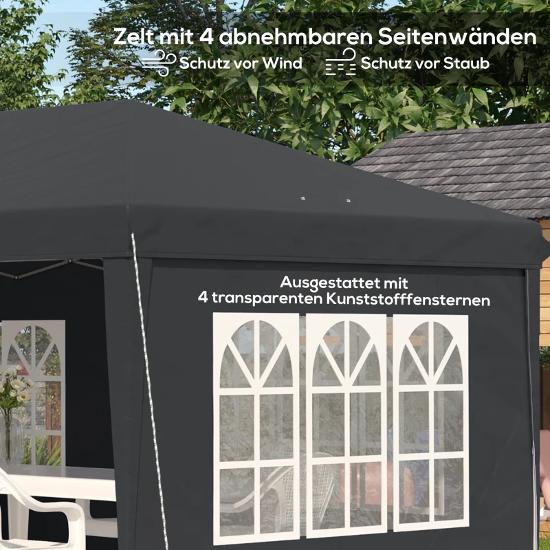 Outsunny Pavillon ca. 3x6m Wasserdicht Pop-up Faltpavillon mit 4 Seitenwänden, Fenster UV-Schutz Tragetasche Schwarz
