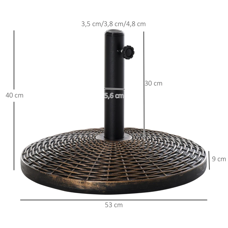 Outsunny Sonnenschirmständer Schirmständer Schirmhalter Schirmfuß 25 kg Rattanoptik Korb Ständer Schirm Ø35/Ø38/Ø48 mm Kunststoff + Zement Antik Bronze Ø53 x 40 cm