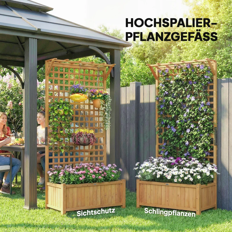 Outsunny Hochbeet mit Spalier und Dach, Pflanzkasten, Blumenbeet, wetterfest, Holz, 90 x 45 x 183 cm, Braun