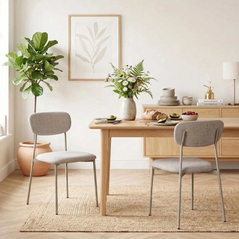 HOMCOM Lot de 2 chaises de salle à manger modernes, chaises de cuisine empilables en tissu effet lin, marron clair