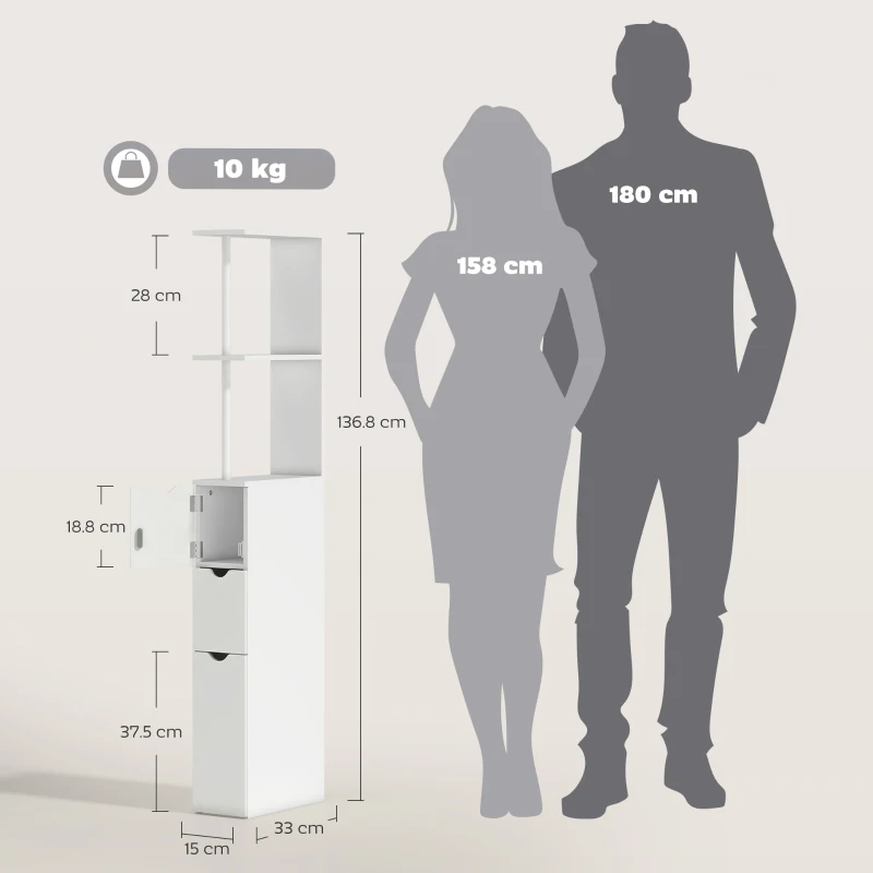 HOMCOM Slim Bathroom Storage Cabinet with Drawers, Tall Bathroom Cupboard with 2-Tier Shelf, White