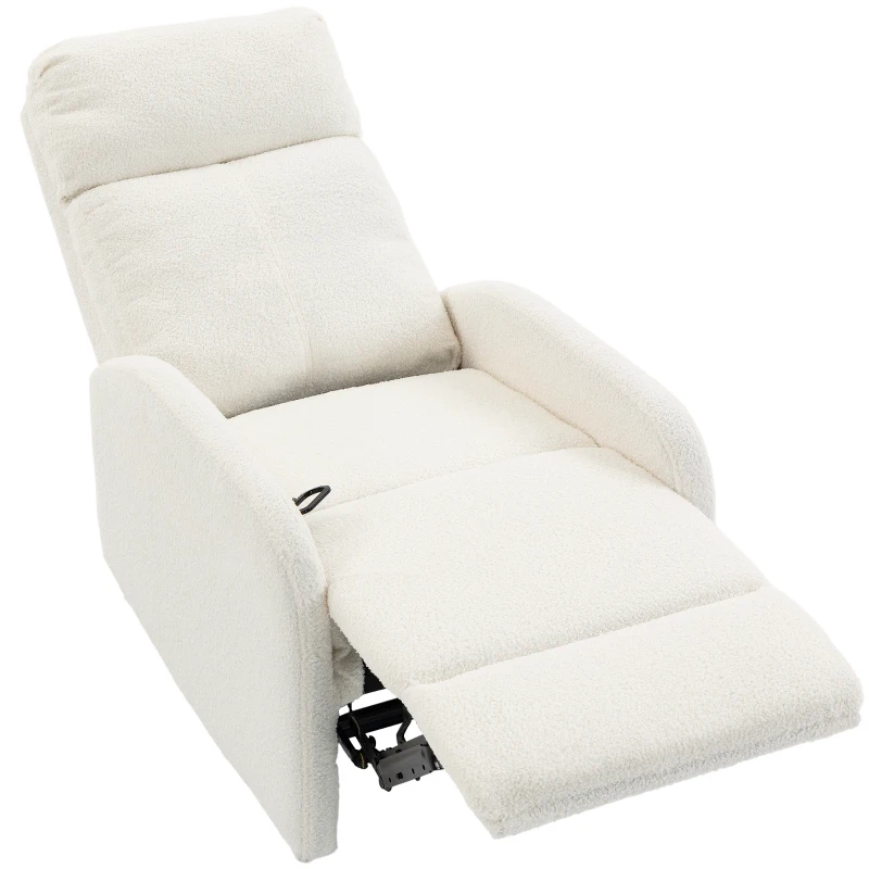 HOMCOM Relaxsessel mit Liegefunktion, Teddy-Plüsch, Taschenfederkern, Gepolsterte Armlehnen, Creme