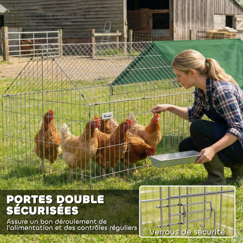 PawHut Parc Enclos Cage Lapin Extérieur avec Portes Verrouillables et Protection Pare-Soleil Toit, Acier, 180x75x75 cm, Vert