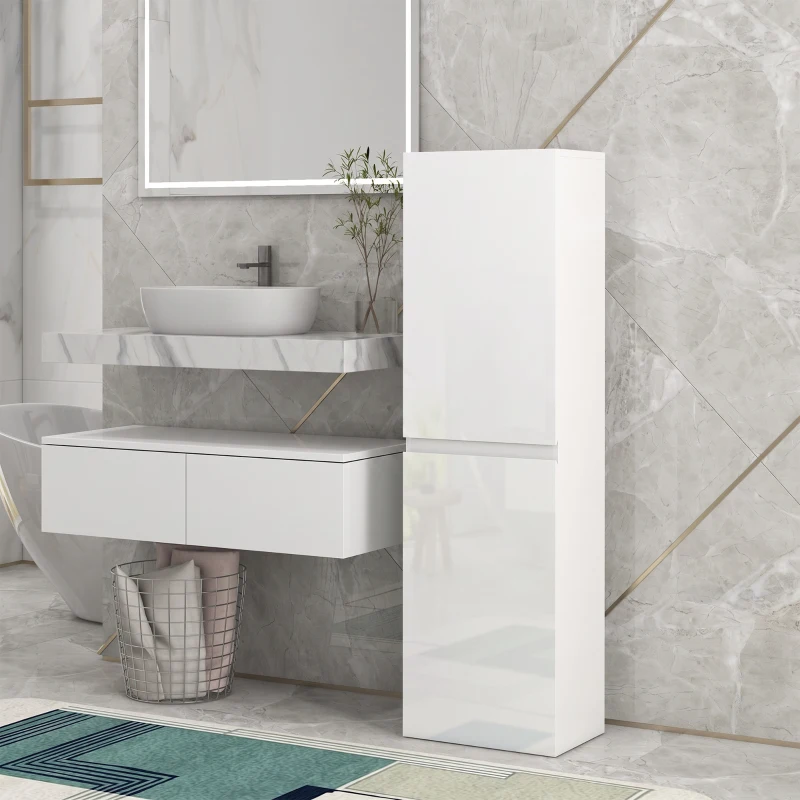 kleankin Meuble colonne rangement salle de bain style contemporain 2 placards étagères réglables 35 x 25 x 120 cm blanc laqué(m-2)