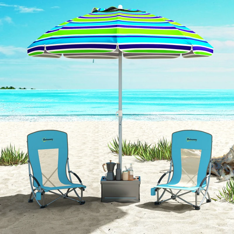 Outsunny Lot de 2 chaises de plage pliable chaises camping pliante légère sac de transport porte-gobelet 70 x 58 x 79 cm bleu
