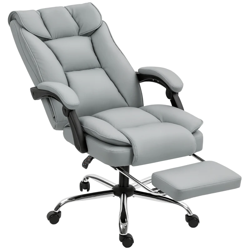 HOMCOM Chaise de bureau ergonomique, fauteuil de bureau inclinable avec repose-pieds, hauteur réglable, pivotante 360°, gris
