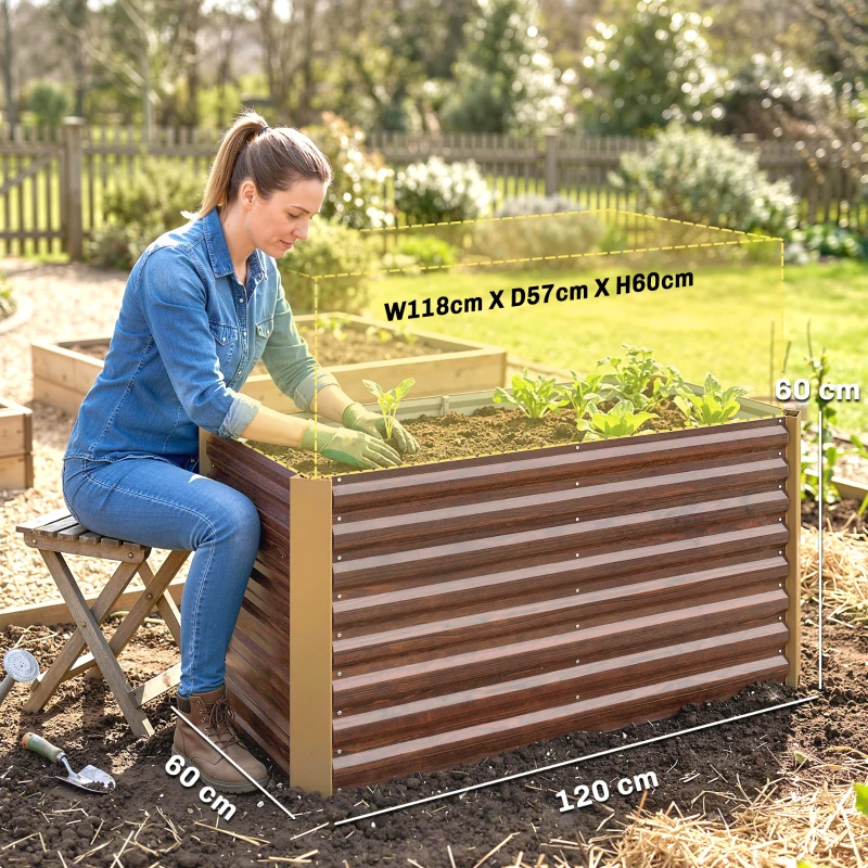 Outsunny Hochbeet 2er-Set, Pflanzkasten, extra tief, Metall, 120 x 60 x 60 cm Braun