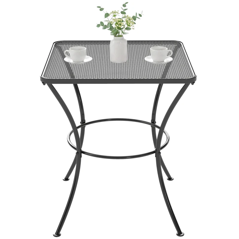 Outsunny 60cm Square Garden Table, Outdoor Metal Bistro Side Desk with Mesh Top, Black