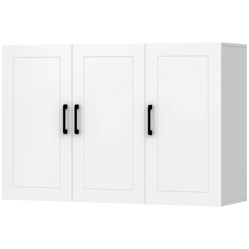 HOMCOM Mobile Bagno da Parete con 3 Ante, Ripiano Regolabile, per Soggiorno e Ingresso, Salvaspazio, 90x30x60 cm, Bianco