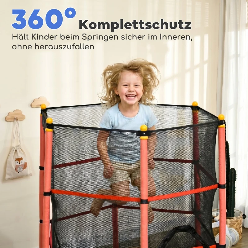 HOMCOM Trampolin für Kinder, Ø163 cm, mit Sicherheitsnetz, für drinnen und draußen, Belastung bis 50 kg, Stahl, Kunststoff, Rot