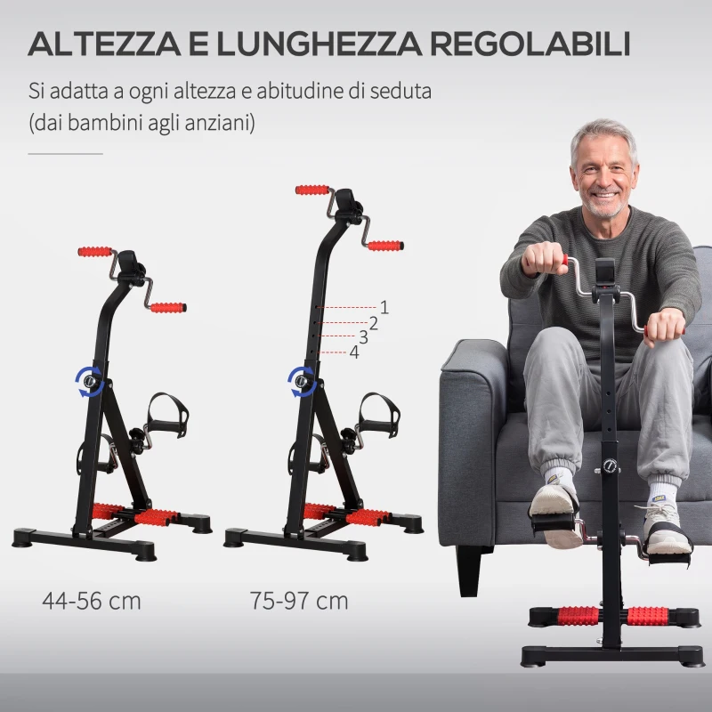 HOMCOM Pedaliera per Braccia e Gambe con Schermo LCD, Altezza e Resistenza Regolabile, 56x44-56x75-97 cm