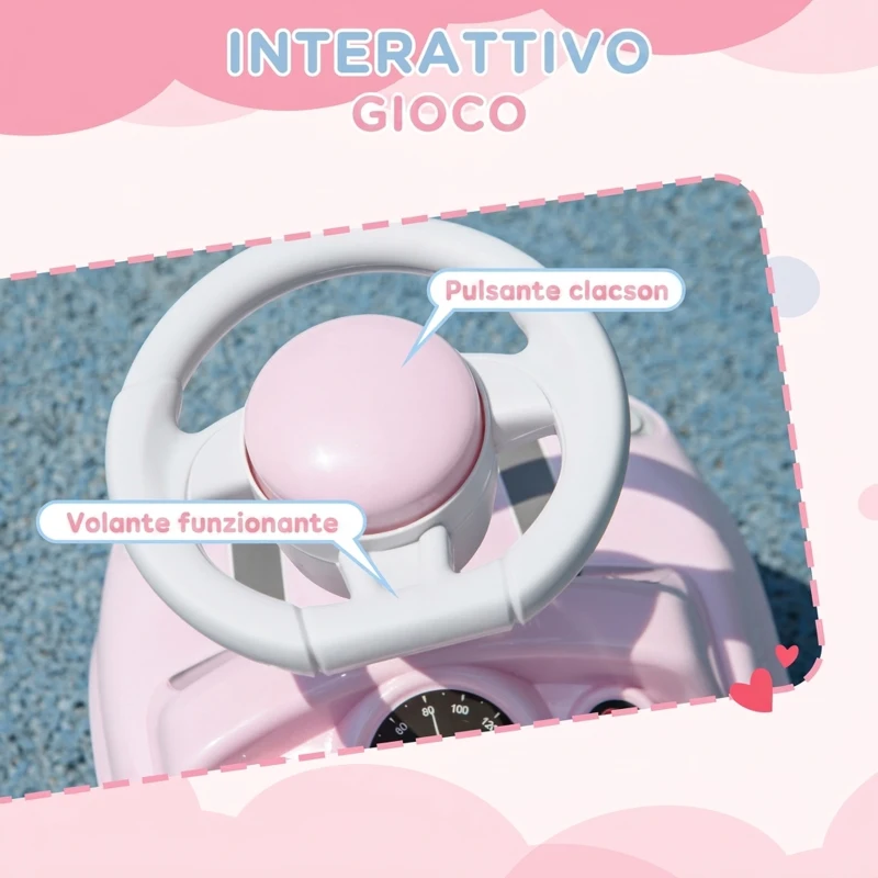 AIYAPLAY Macchina Cavalcabile per Bambini 18-36 Mesi a Spinta Manuale con Clacson, Volante Funzionante, Rosa