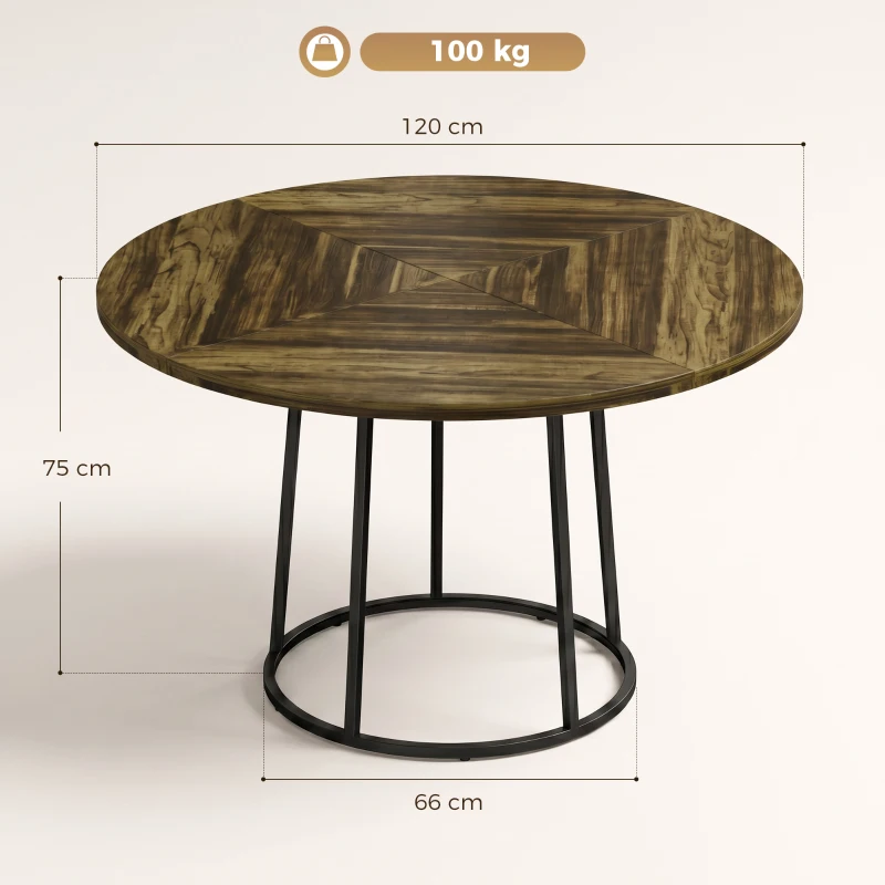 HOMCOM Dining Table Space Saving Kitchen Table Spliced Tabletop Conical Metal Base 120 cm Round Rustic Brown