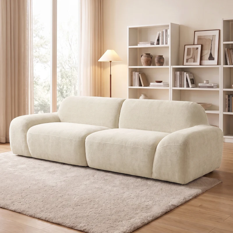 HOMCOM Canapea 3 locuri din chenille 244 cm, canapea modernă pentru living, șezut și brațare late, arcuri individuale (pocket), crem