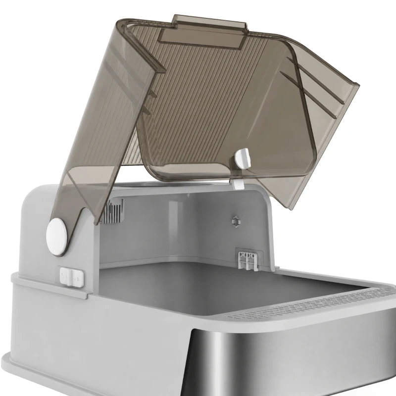 PawHut Maison de Toilette pour Chat XXL en Inox, Couvercle 90°, Double Porte, Filtre Frontal, Pelle, 70x50x46,5cm, Gris(m-11)