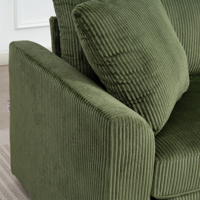 HOMCOM Canapé 3 places 212 cm avec 2 coussins à ressorts, tissu velours côtelé, pour salon, chambre, bureau à domicile, vert