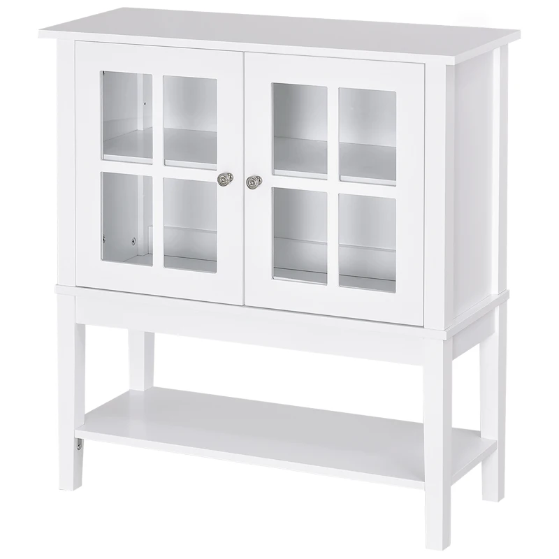 HOMCOM Aparador de Cozinha Moderno com 2 Portas em Vidro Temperado Prateleira Ajustável 80x28x84 cm Branco
