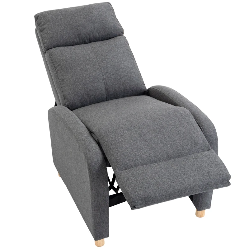HOMCOM Poltrona Relax Reclinabile Manuale 135° con Poggiapiedi in Tessuto, Grigio Scuro
