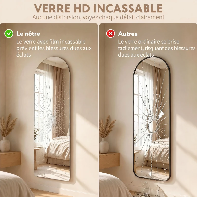 HOMCOM Grand miroir mural 120 x 40 cm avec éclairage LED miroir arqué, intensité variable et 3 couleurs d'éclairage transparent