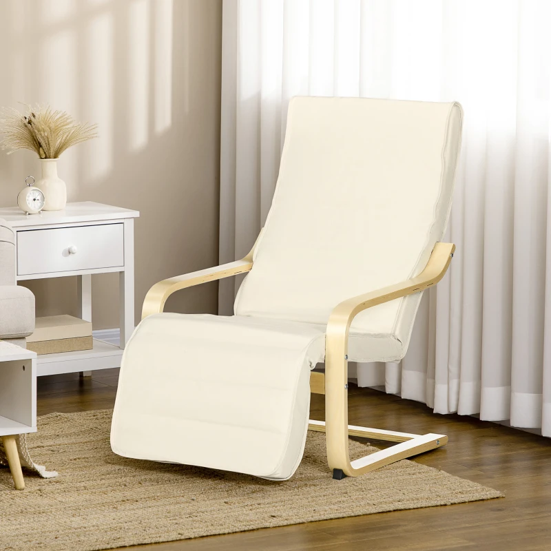HOMCOM Fauteuil Relax Confort et Relaxation avec Repose-Pied réglable déhoussable 94 x 66,5 x 100 cm cm Bois Massif Crème