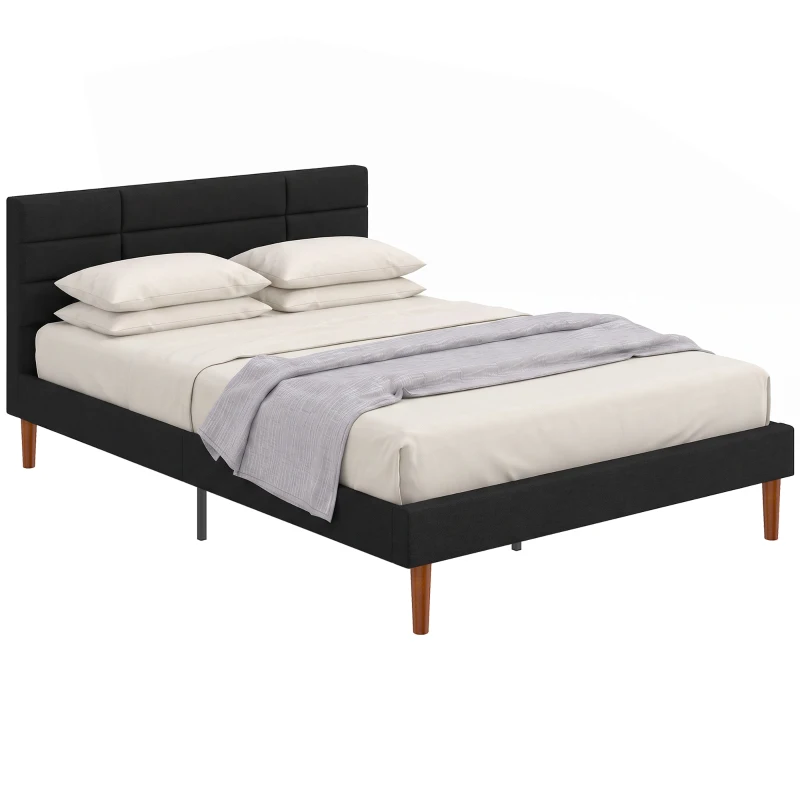 HOMCOM Bettgestell 140 x 200 cm mit Lattenrost, Doppelbett gepolstert in Leinenoptik, Stauraum unter dem Bett, geräuscharm, Schwarz