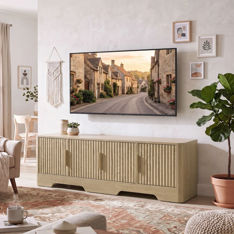 HOMCOM Móvel TV 152 cm Móvel para Televisor até 152,4 cm 4 Portas Caneladas e Prateleiras Ajustáveis Carvalho