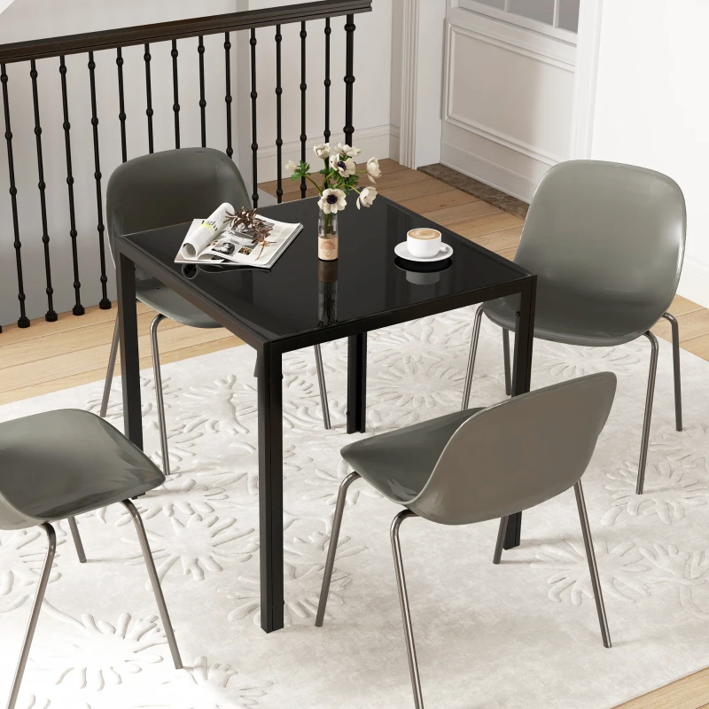 HOMCOM Table à manger pour 4 personnes, table de cuisine avec plateau en verre trempé et pieds en acier, 75 x 75 x 75 cm, noir
