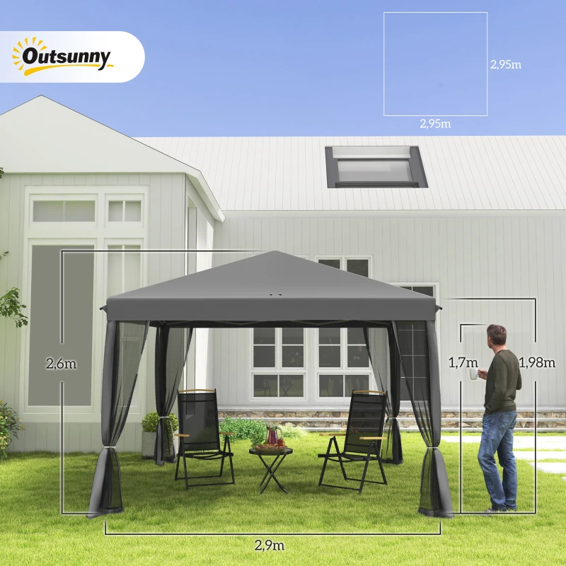 Outsunny Tonnelle pop-up Barnum Pliant Style Colonial 3 x 3 m 4 moustiquaires + Sac de Transport gris