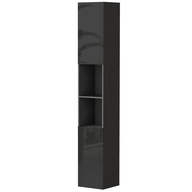 kleankin Bad-Hochschrank mit 2 Schränken und verstellbaren Einlegeböden + 2 Nischen 30 x 30 x 181,5 cm schwarz