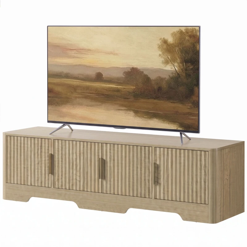 HOMCOM Móvel TV 152 cm Móvel para Televisor até 152,4 cm 4 Portas Caneladas e Prateleiras Ajustáveis Carvalho