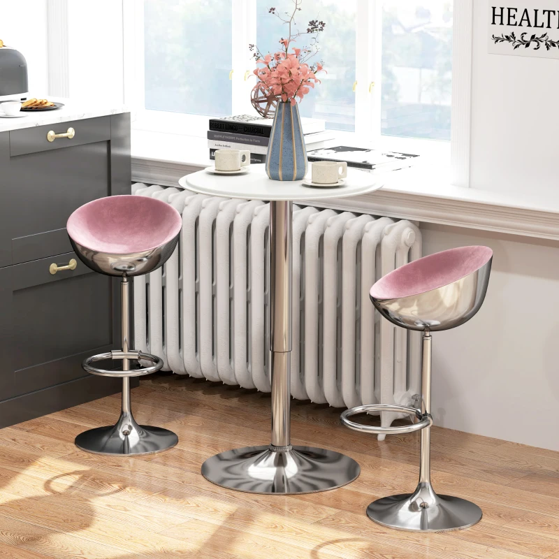 HOMCOM Tavolo Bar Rotondo Ø63 cm, Regolabile in Altezza 67-93cm con Struttura in Metallo, Piano Girevole 360°, per Cucina Sala da Pranzo, Bianco