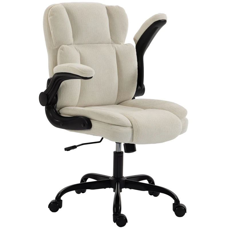 HOMCOM Chaise de Bureau Ergonomique en Chenille, Fonction Bascule, Accoudoirs Relevables, Hauteur Réglable, 70x67x108cm, Beige